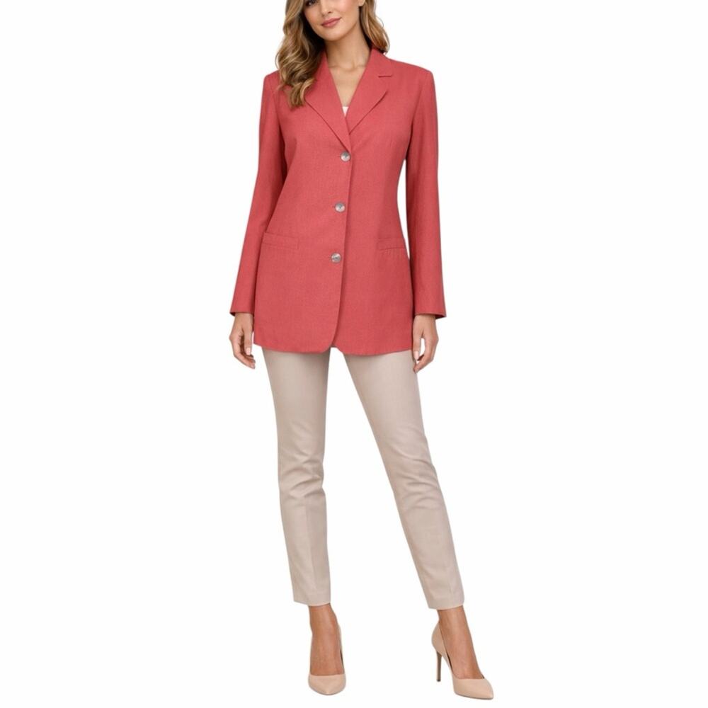 Talbots Vintage Linen Blend Three Button Long Blazer Coral Pink Women’s Size 14 - Picture 11 of 11